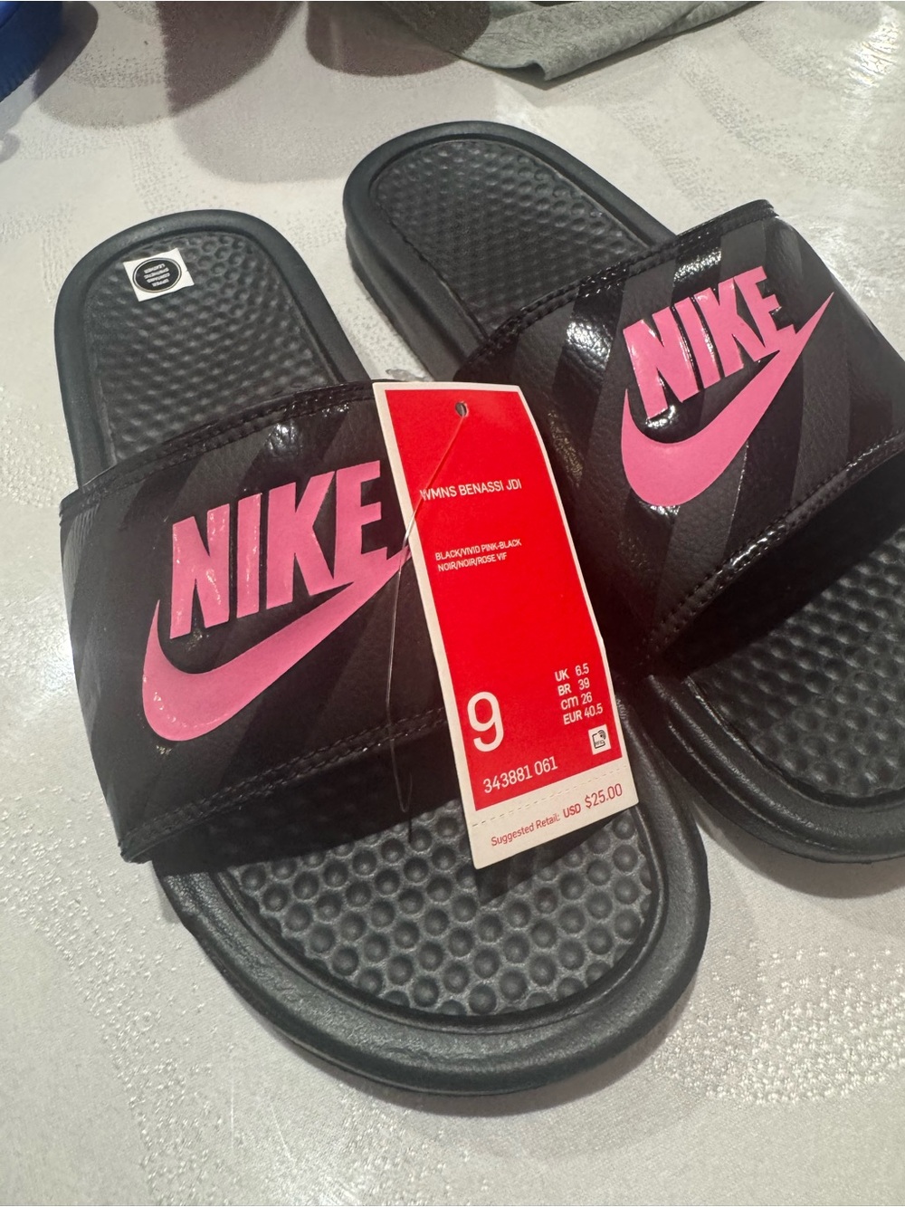Nike Black Women Slide Sandals with Pink Logo